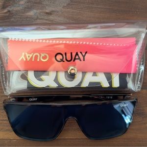 Quay sunglasses w/ blue tint and tortoise frame